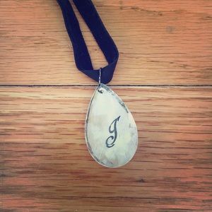 Velvet Ribbon Letter J Pendant Nacklace